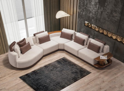 White Corner sofa Designer Living room L-shape Couch Upholstered furniture Wooden frame
